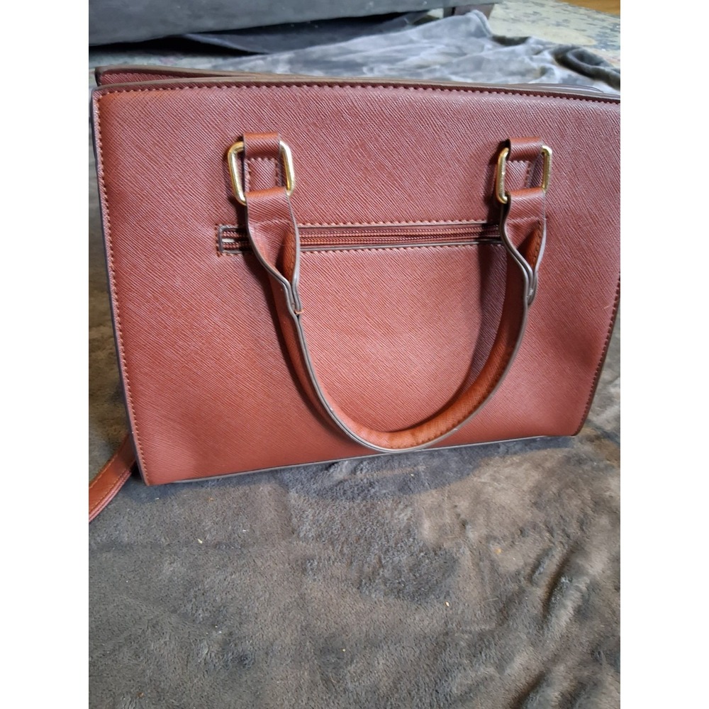 Brown Structured Satchel Bee Accent Tassel Gold Hardware Top Handle Shoulder Bag - Picture 12 of 16